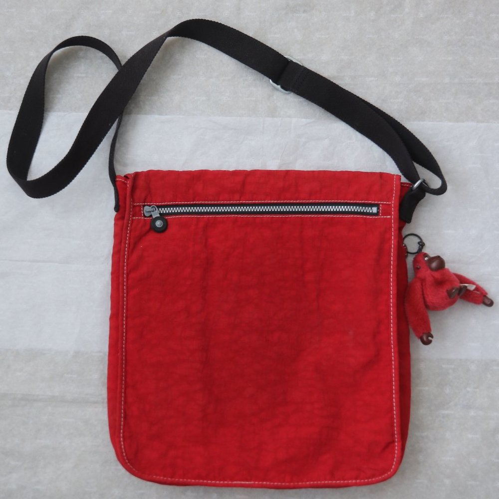 Vintage Kipling Red Black Messenger Bag Reiss with Monkey Crossbody Shoulder - Picture 9 of 10
